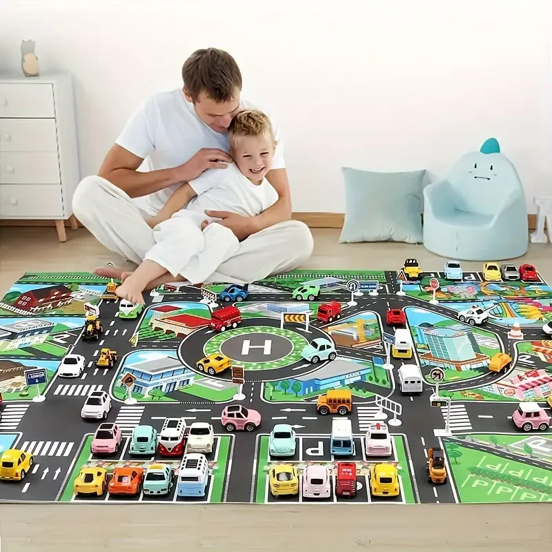 Large City Traffic Play Mat for Youngsters - Waterproof & Moisture-Proof, Interactive Road Map Game Pad with Toy Cars, Perfect Room Decor & Educational Gift for Halloween and Christmas