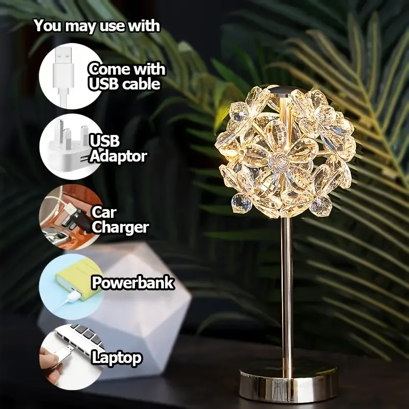 1PC Crystal Ball USB Bedroom Bedside Table Lamp, Mini Study Desk Dandelion Decorative Ambient Lighting Supplie