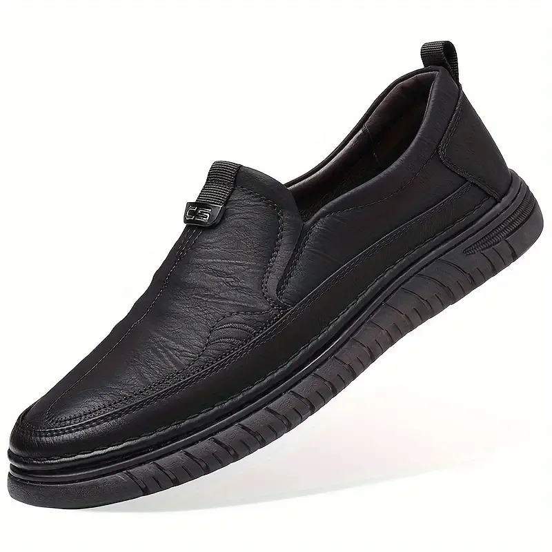 Men's Solid Colour Slip On Loafer Shoes, Comfy Non Slip Rubber Sole Durable Casual Dress Shoes, Men's Footwear