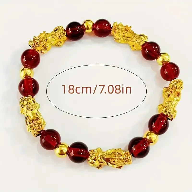 Fashionable Pixiu Charm Bracelet with Red Natural Stone Beads, Unisex Fortune-Bringing Jewelry, 1Pc No Plating Handcrafted Accessory for Various Occasions
