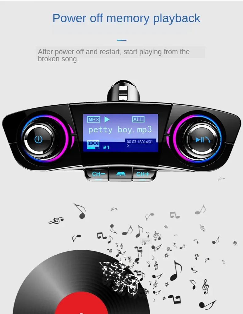 Supports Wireless Bluetooth - FM Transmitter Assist - Car Audio with Dual USB Chargers