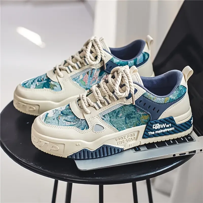 Men's Alphabet Print Trendy Skate Shoes With PU Leather Uppers, Wear-resistant Non Slip Lace-up Casual Sneakers For Outdoor, Men's Street Style Footwear