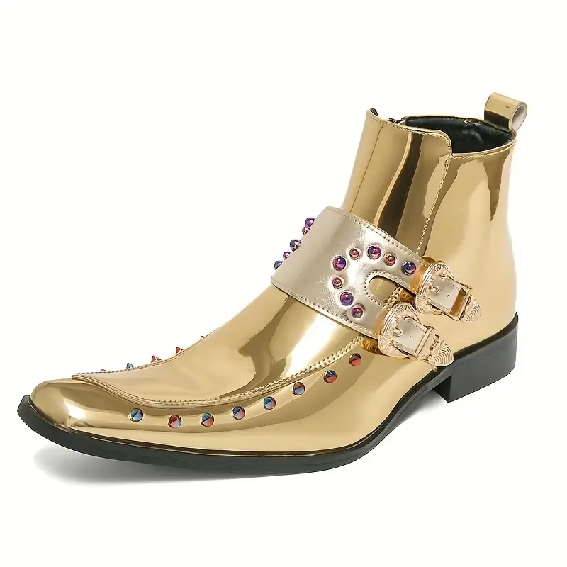 🔥🔥Hot Sale Promotion -Golden Chelsea Boots - Mid-Top, Fashionable Dress Shoes with Side Zipper for Men & Women, Durable Rubber Sole