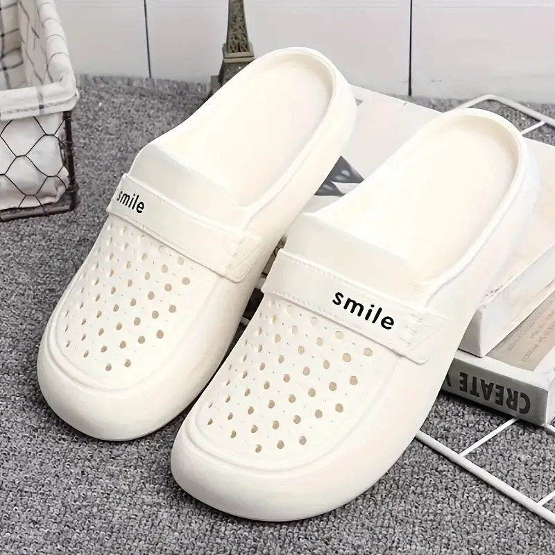 Women's Breathable Black EVA Slides with Letter Print - Slip-On, Closed Toe, Non-Slip Summer Beach Sandals, Thick Sole, Comfortable & Lightweight, Versatile for All Seasons