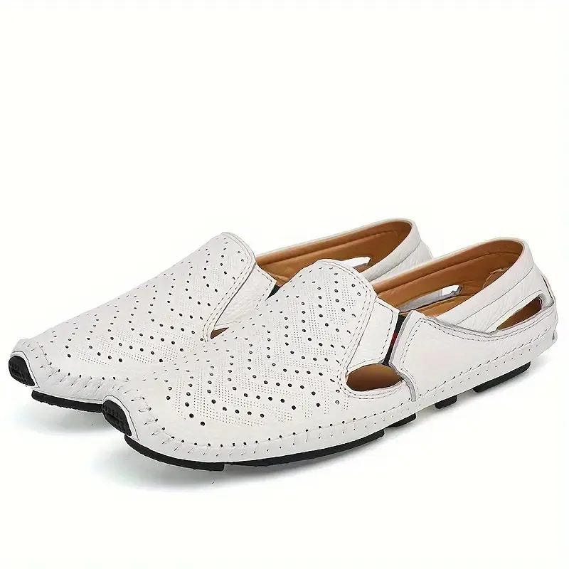 Men's Solid Color Split Cow Leather Upper Breathable Loafer Shoes, Comfy Non Slip Casual Durable Walking Shoes, Men's Footwear