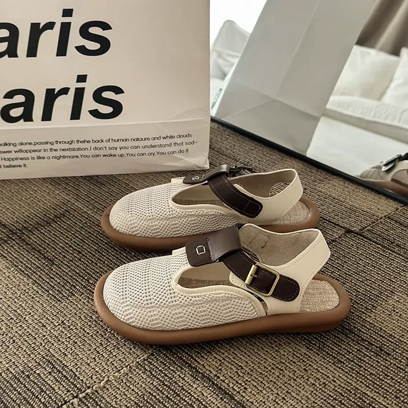 Baotou women's sandals with soft soles, summer style, mesh fabric, breathable, comfortable