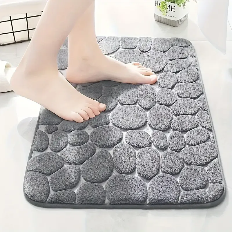 2pcs Soft And Comfortable Memory Foam Bath Rug With Cobblestone Embossment - Rapid Water Absorbent And Washable - Non-Slip - Perfect For Shower Room And Bathroom Accessories, Home Fall Decor, Bathroom Decorations
