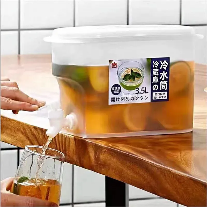 3.5L Water Drink Bucket Beverage Dispenser with Faucet Refrigerator Cold Kettle