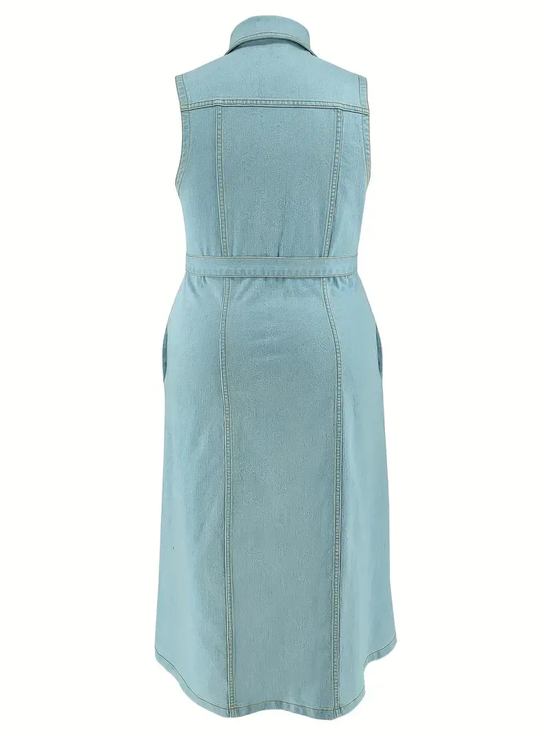 breasted Sleeveless Maxi Denim Dress