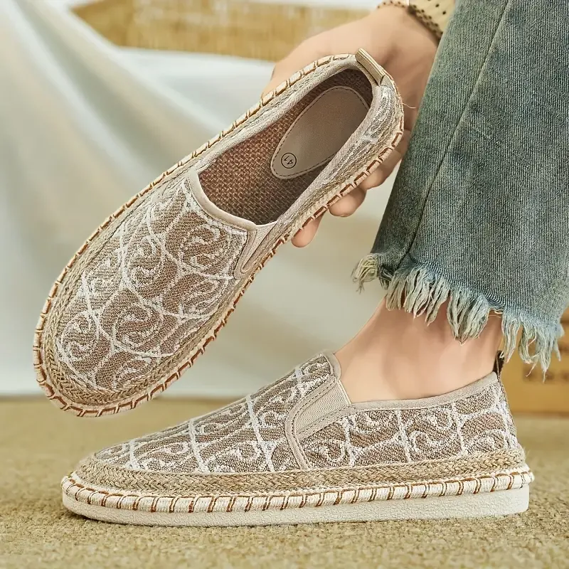 Men's Stylish Pattern Loafers, Lightweight Flat Soft Sole Walking Shoes, Espadrilles Wear-resistant Vacation Shoes
