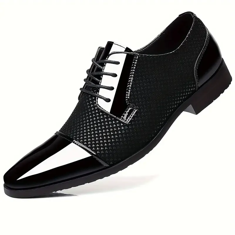 Men's Stylish Faux Leather Dress Shoes - Versatile for Office & Weddings, Lace-Up, All-Season Comfort