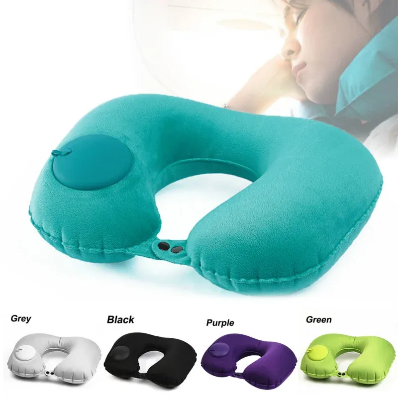 U-Shape Inflatable Travel Pillow Neck Pillow Car Head Rest Air Pillows Cushion for Travel Office Nap Head Rest Air Neck Cushion