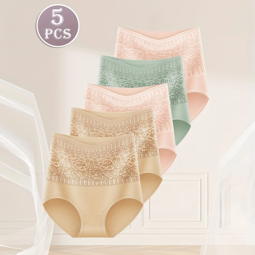 High waist 5-pack breathable lace briefs