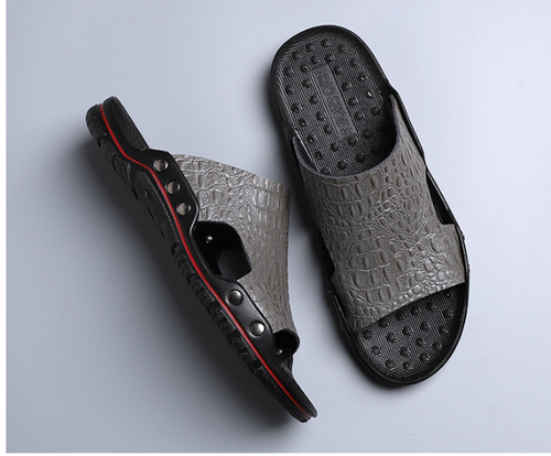 New summer new men's slippers two-layer cowhide polyurethane outsole men's shoes