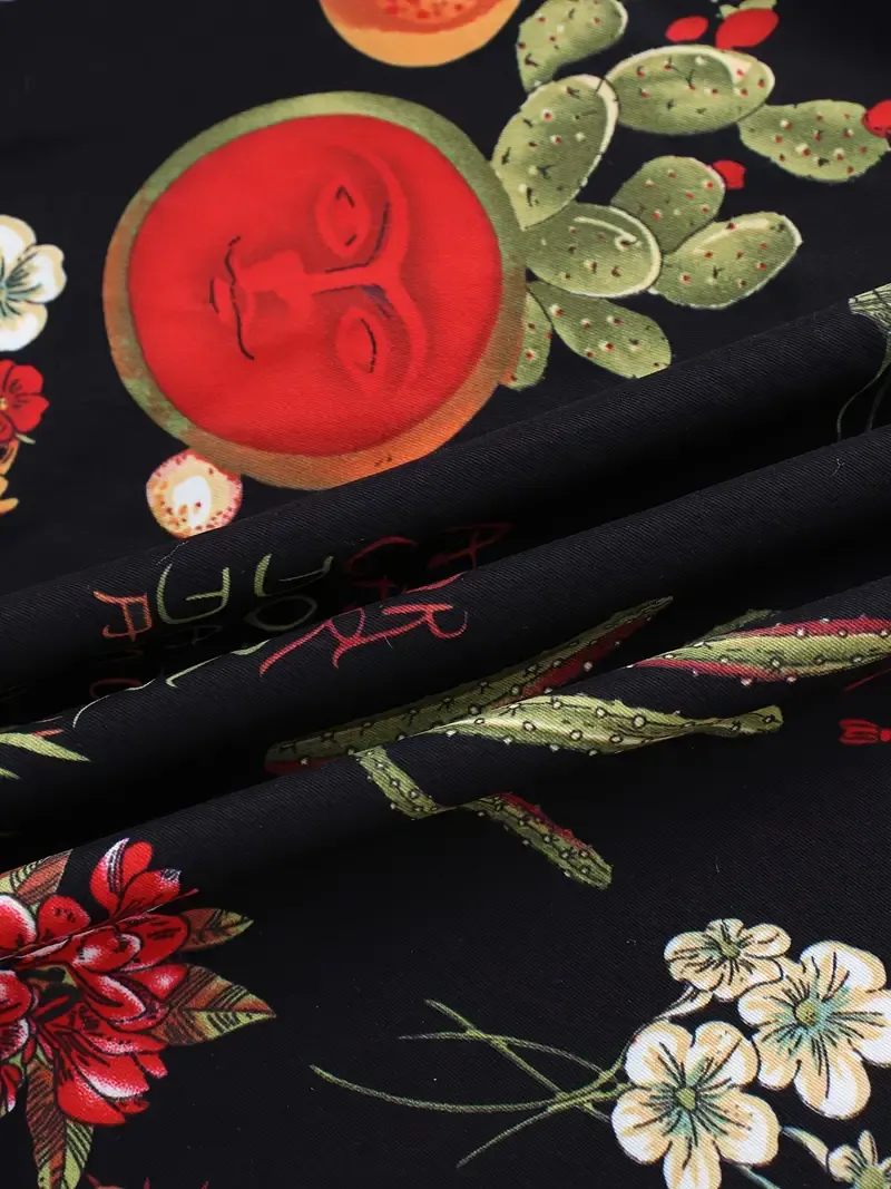 Elegant A-Line Floral & Letter Print Skirt for Women - High Waist, Zip Detail, Non-Stretch Polyester Fabric