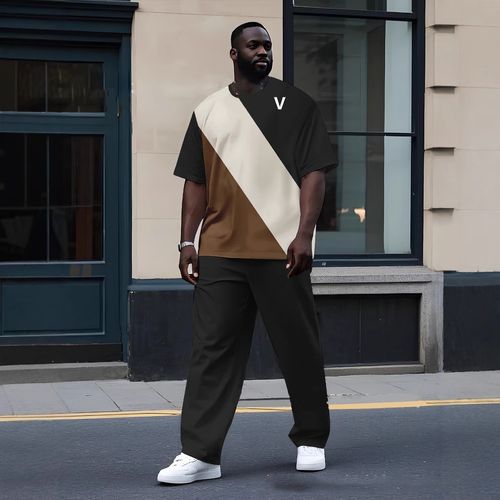 Men's Round-neck T-shirt and Pants Set for Sports