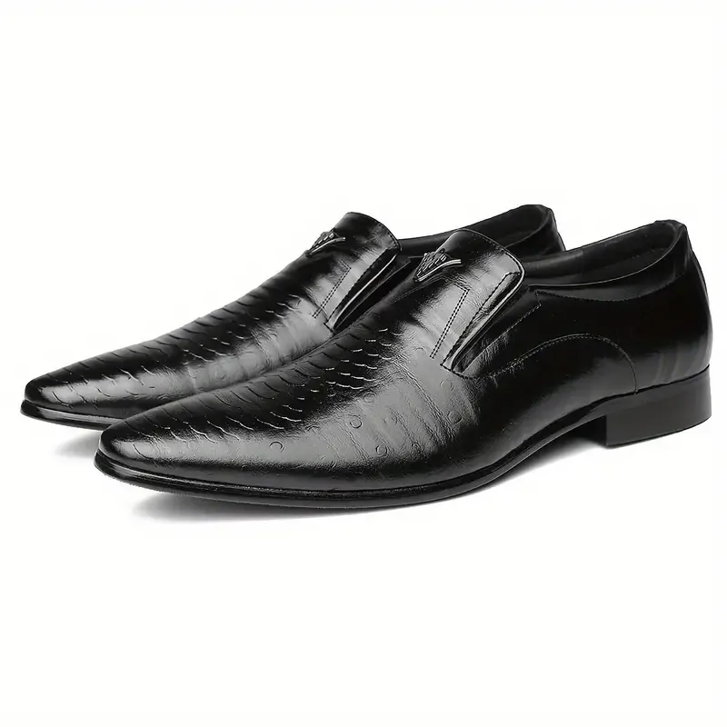 Men's Solid Colour PU Leather Upper Slip On Loafer Shoes, Comfy Non Slip Durable Rubber Sole Dress Shoes, Men's Footwear