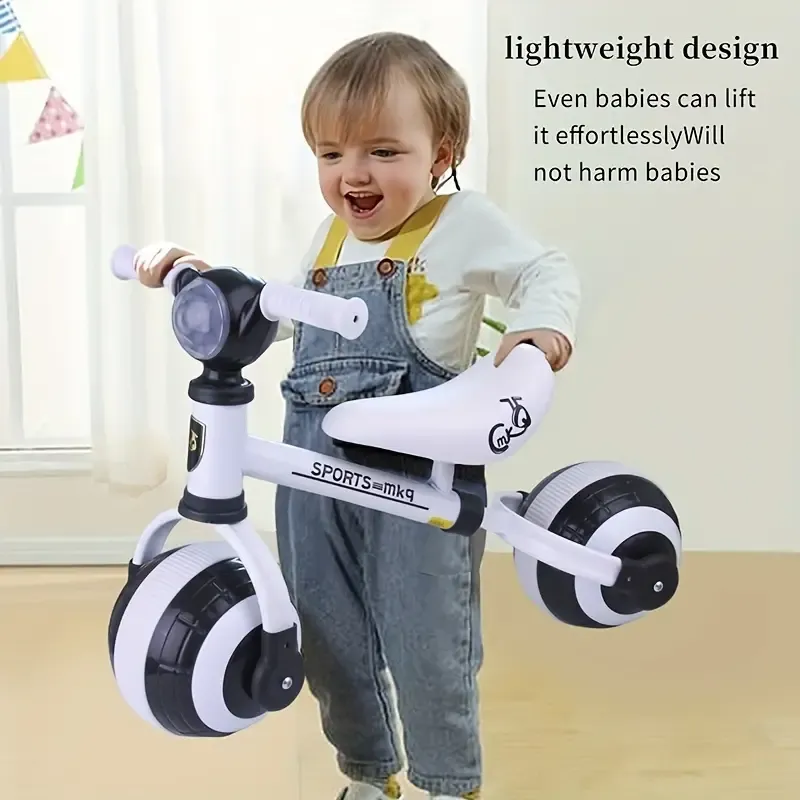 Vintage-Style Balance Bike for Toddlers with Musical & Lighting Features, Plastic Wheels, No-Pedal Spherical Football Silent Wheels, Soft Seat – Ideal First Bike for 1-3 Year Old Boys & Girls, Roller Coaster Brake, No Components Accessory – Perfect Birthday Gift