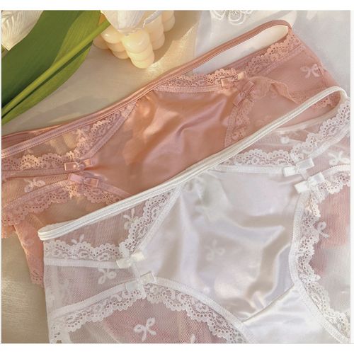 Women Simple Low Waist Ice Silk Mesh Lace Panties