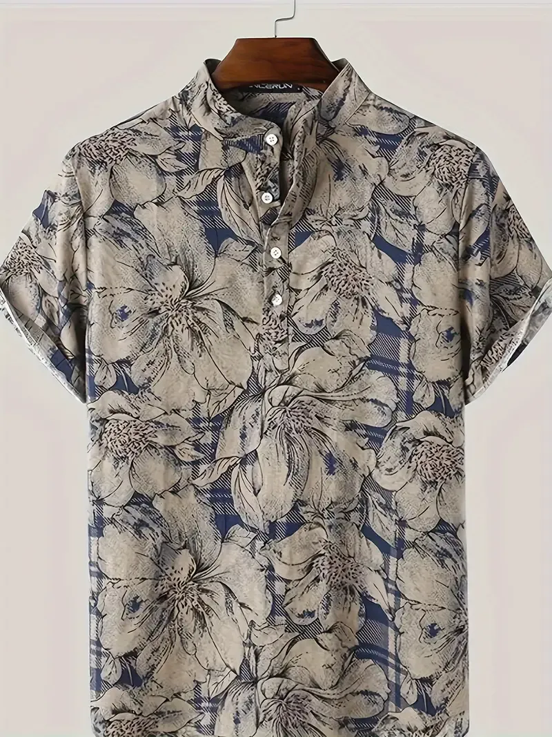 Vibrant Floral Print Henley Shirt