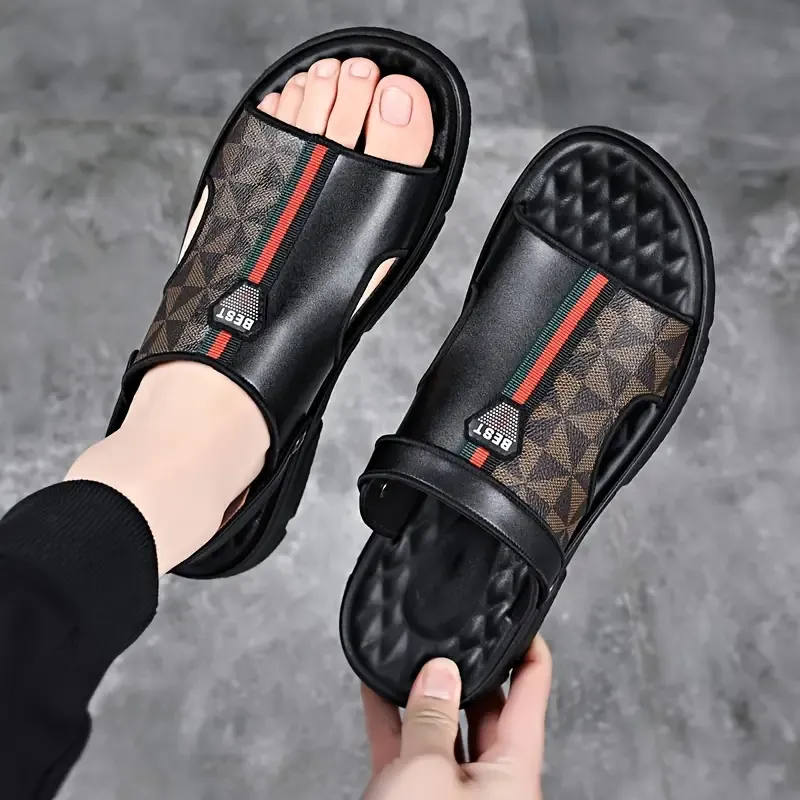Men's Vintage Open Toe Breathable Sandals, Comfy Non Slip Durable Casual Beach Water Shoes For Men's Outdoor Activities