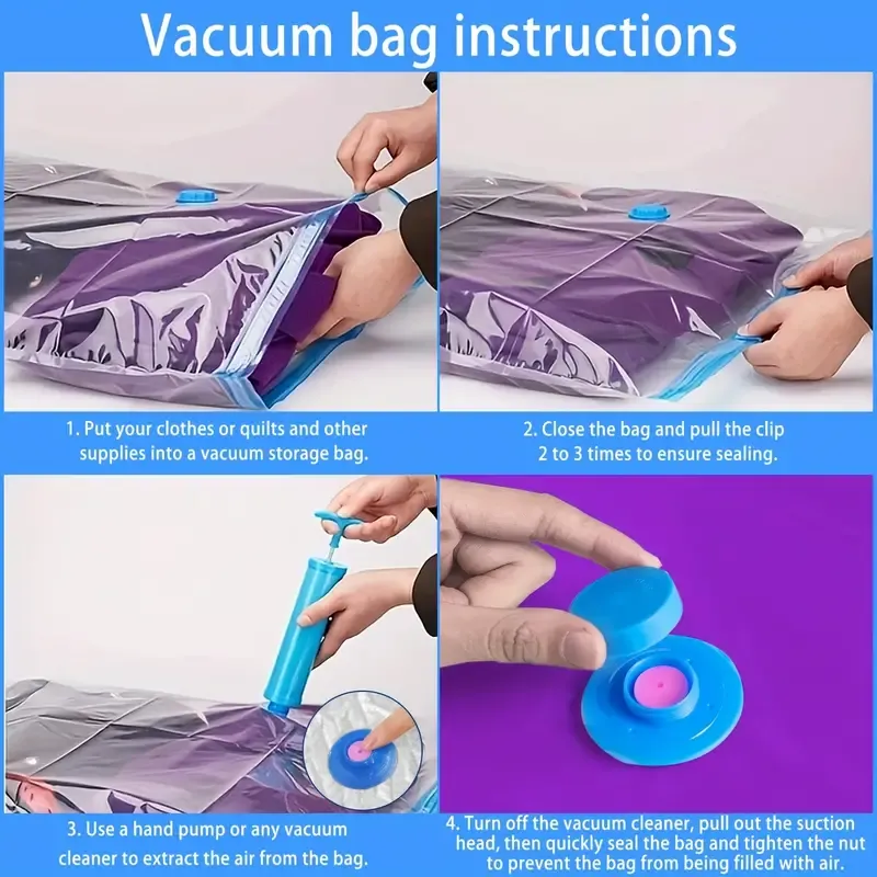 8pcs Vacuum Storage Bag With 1 Hand Pump, Portable Plastic Travel Bag Clothes Storage Bag, For Blankets, Bedding, Clothes, Quilts, Duvets, Ideal Home Supplies, Storage Essentials Space Saver Bags