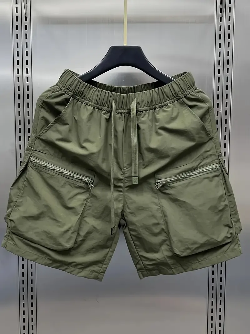 Men's Street Style Loose-Fit Cargo Shorts With Multiple Pockets, Casual Urban Fashion Clothing, For Summer Outdoor Sports Hiking