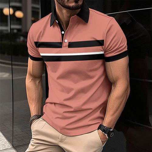 Men's Fashion Color Block Shirt, Casual Short Sleeve Golf Shirt, Comfort Fit For Summer Sport & Casual Outings