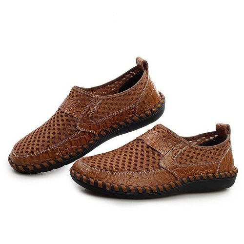 Cowhide crocodile pattern breathable mesh shoes