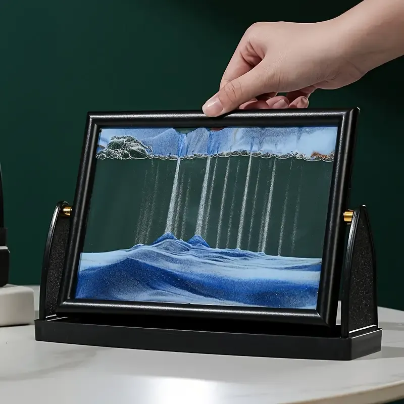 Dynamic Sand Art Picture Frame, Rotating Square Plastic Flowing Sand Painting, Glass Craft Home Decor Stress Relief Desk Art Display