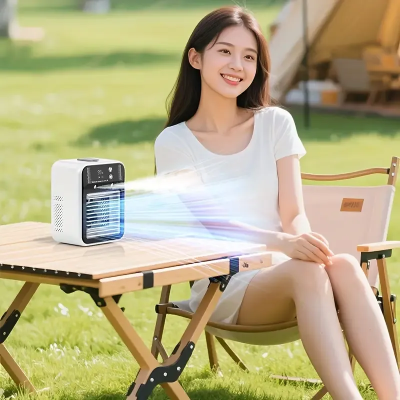 2025 New Smart Water-Cooled Fan with Ice Cooling, Portable Desktop Spray Humidifier, Rechargeable Or USB Powered, 2-Speed Adjustment, Battery Capacity: 3000Mah, Square Shape, 36V Or Below, No Energy Efficiency Rating,