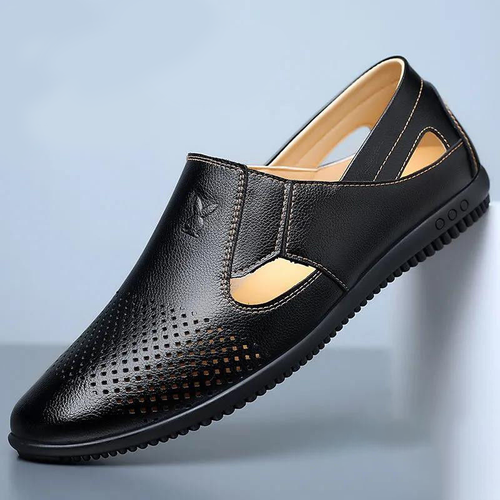 Soft leather sandals for men, genuine leather, perforated and breathable shoes for men