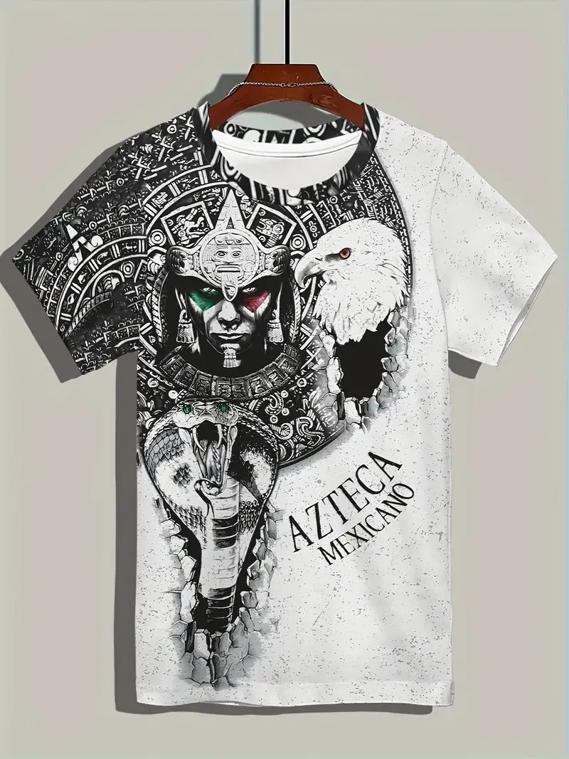 Men's Casual Geometric Print T-Shirt - Soft, Breathable Polyester, Regular Fit, Crew Neck - Perfect for Casual Attire