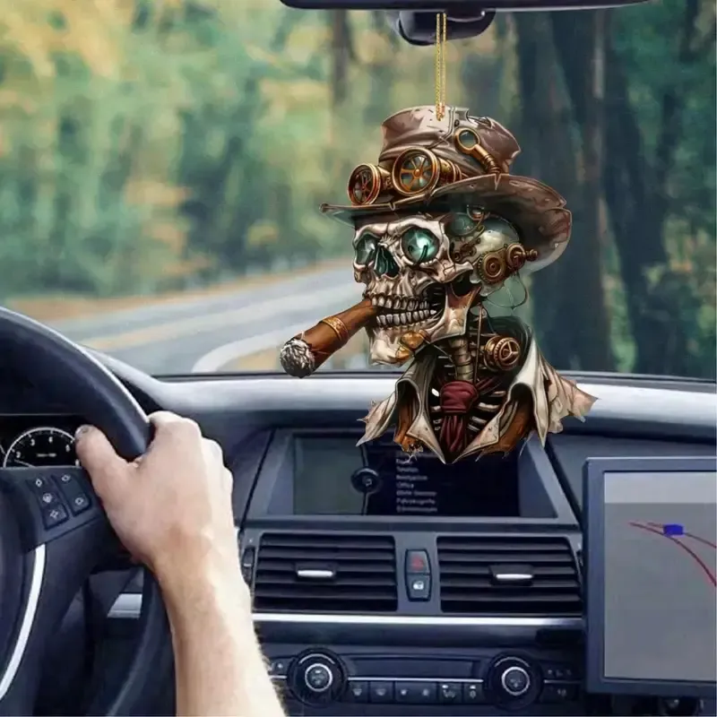 Steampunk Skull Car Rearview