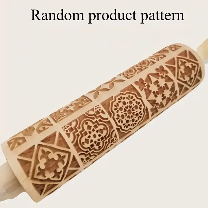 1pc Embossing Rolling Pin, Printing Rolling Pin, Wooden Christmas Printing Rolling Pin (34.98cm X 4.5cm), Flower Pattern Dough Roller, For Pizza, Pie, Dumplings, Noodles, And More, Kitchen Accessories, Household Kitchen Supplies for restaurants