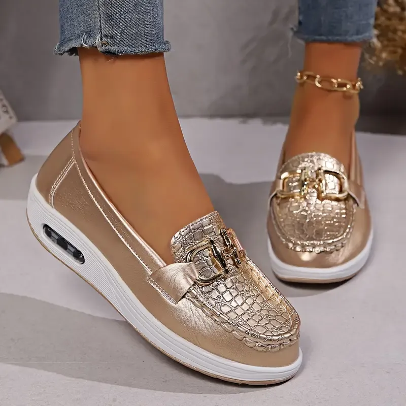 Women's Fashion Walking Shoes - Lightweight, All-Season Slip-On Sneakers with Stable Support, Faux Leather Upper & Comfort Fabric Lining