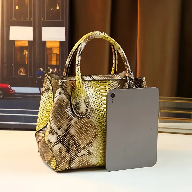 Fashion Top-Handle Tote Bag for Women - Animal Print PU with Polyester Lining, Zipper Closure - Spacious Business Commuter Handbag
