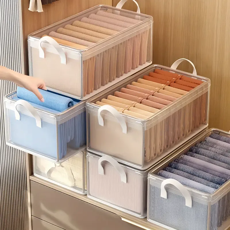 🔥🔥Hot Sale Promotion -Plastic Storage Bins with Steel Frame and Reinforced Handles, Clear Stackable Organizer Boxes with Lids for Clothing, Books, Home and Dorm Essentials