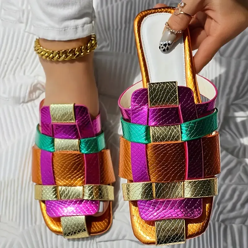 Women's Colorful Woven Slide Sandals