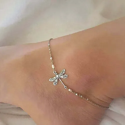 🥳SILVER DRAGONFLY ANKLET WITH PEARL