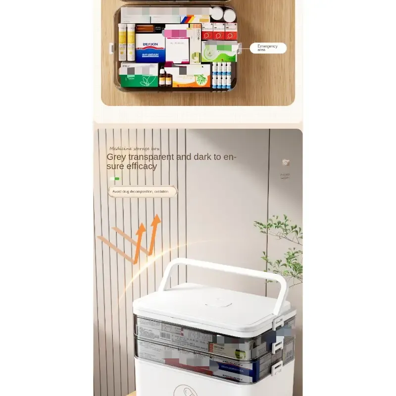 Durable Waterproof Multi-Layer Medicine Organizer - Portable Family Emergency Storage Box with Snap Closure, Rectangular Shape