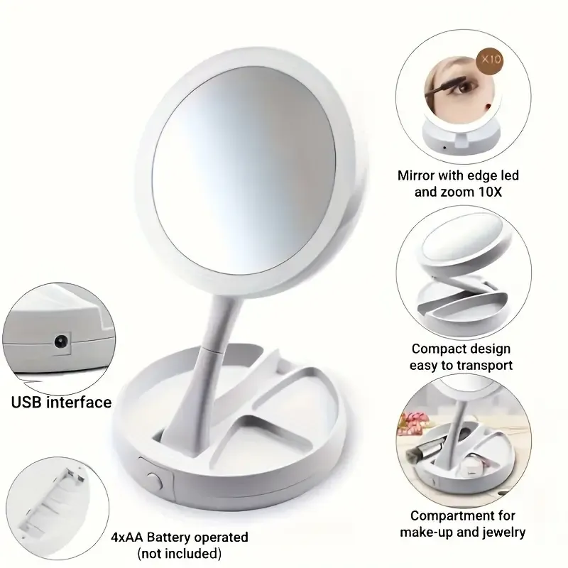 Foldable Vanity Mirror with Storage