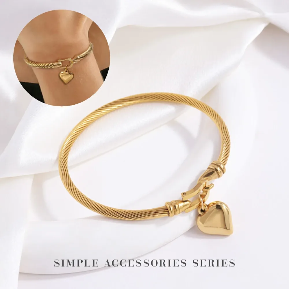 🔥🔥Hot Sale Promotion -Fashion STAINLESS STEEL Gold Plating Horseshoe Buckle Bracelet Heart Pendant Charm Bangle Jewelry bijoux inoxydable