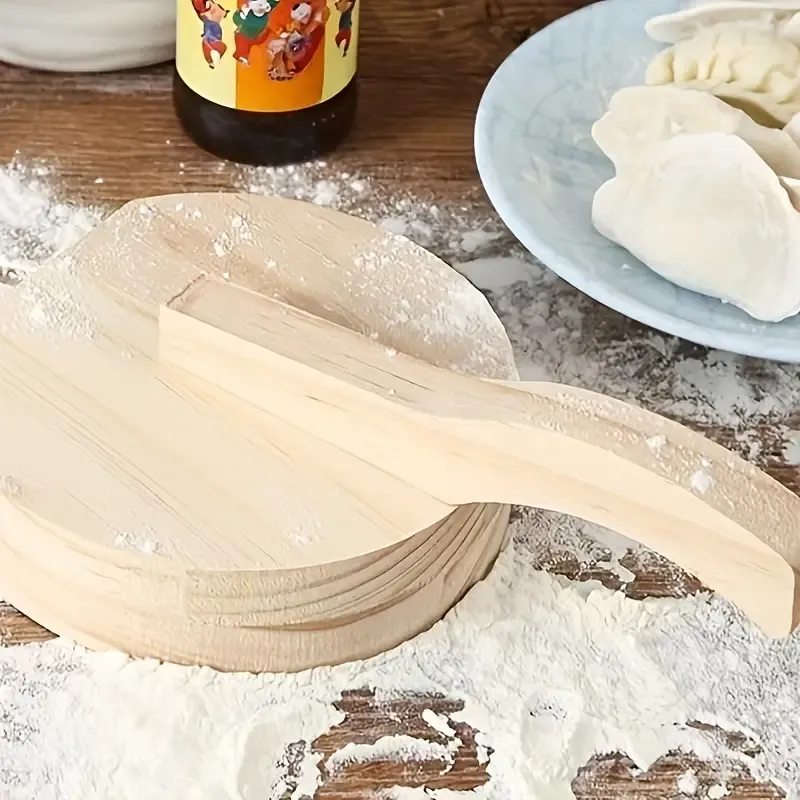 Versatile Wooden Dough Press: Manual Tortilla, Dumpling & Burger Maker with Handle - Non-Stick Pie & Meatloaf Mold - Rust-Proof Kitchen Gadget