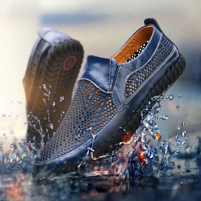 Casual leather shoes, large-sized mesh fabric breathable casual men's shoes