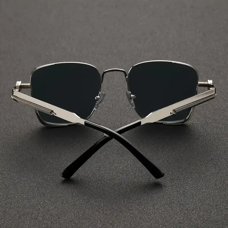 Retro Steampunk Silvery Square Fashion Glasses - Stainless Steel Frame, Perfect For Outdoor Activities, Parties, Vacations & Driving