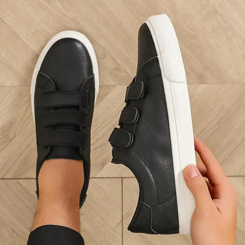 Men's Fashion Sneakers with Magic Tape Closure - Casual & Sporty, Faux Leather Walking Shoes with Rubber Sole