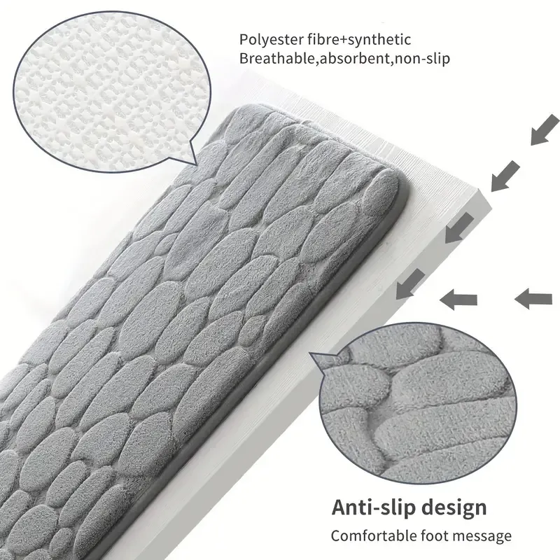 2pcs Soft And Comfortable Memory Foam Bath Rug With Cobblestone Embossment - Rapid Water Absorbent And Washable - Non-Slip - Perfect For Shower Room And Bathroom Accessories, Home Fall Decor, Bathroom Decorations