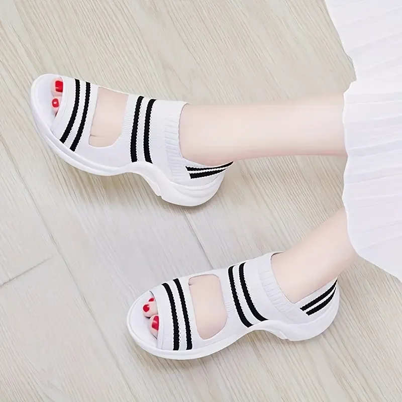Chic Lightweight Striped Knit Sandals for Women