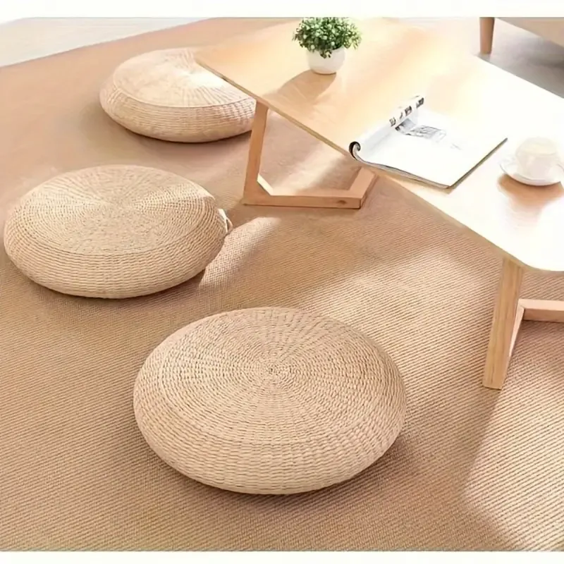 1 PC Handcrafted Round Tatami Meditation Mat - Suitable for Meditation, Yoga, and Seated Activities. Office Furniture Accessories. Partial Cleaning Instructions Included.